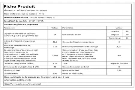 Asko DFS244IBW/1 Lave vaisselle DUMANOIR