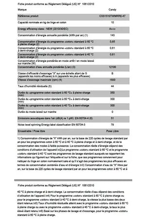 Lave-linge Candy CSS1510TWMRRE-47 DUMANOIR