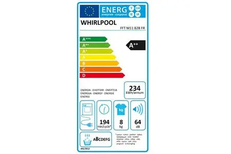 Sèche-linge Whirlpool Sèche-linge pompe à chaleur avec condenseur 60cm 8kg FFTM1182BFR DN ELECTRO