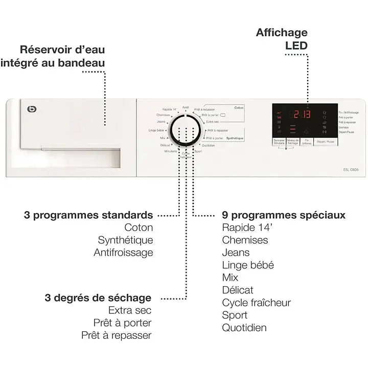 Sèche linge à condensation ESSENTIELB ESLC8D5 DN ELECTRO