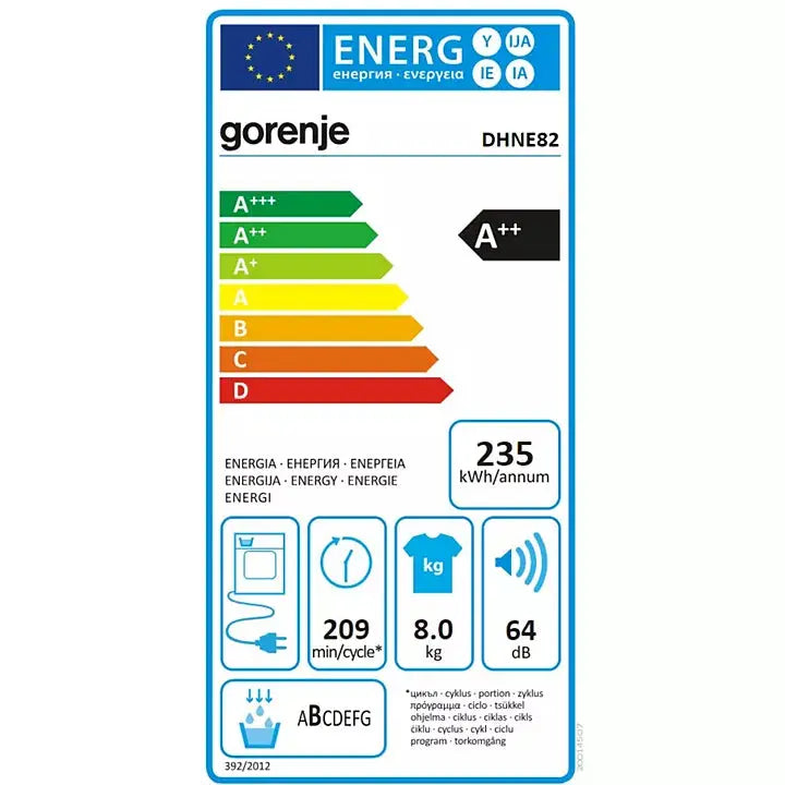 Sèche linge pompe à chaleur GORENJE DHNE82 DN ELECTRO