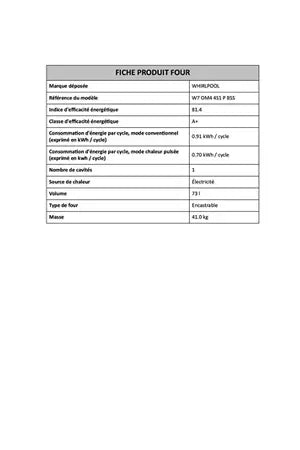 Whirlpool W7OM44S1PBSS four encastrable DUMANOIR